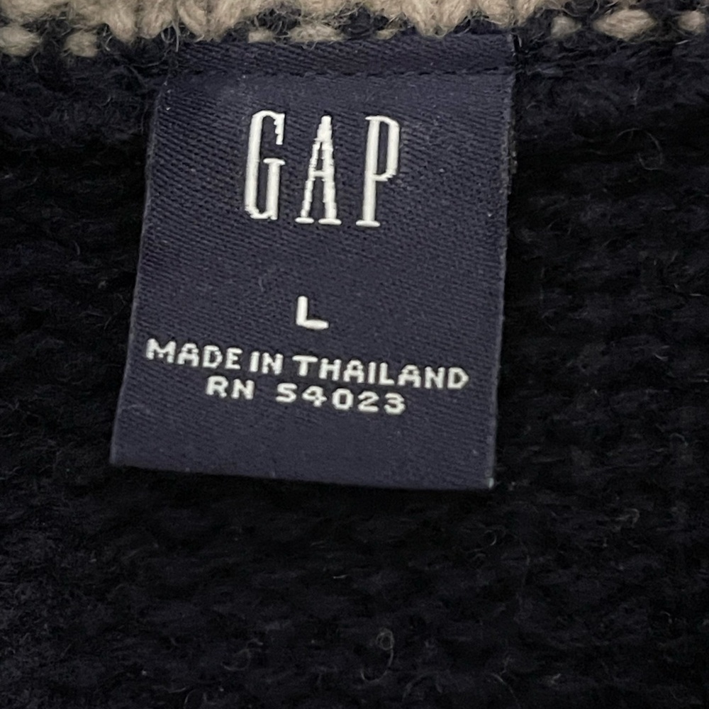 Gap 100% Lamb’s Wool Blue Faire Isle Sweater Sz L 1/4 zip - Picture 3 of 8